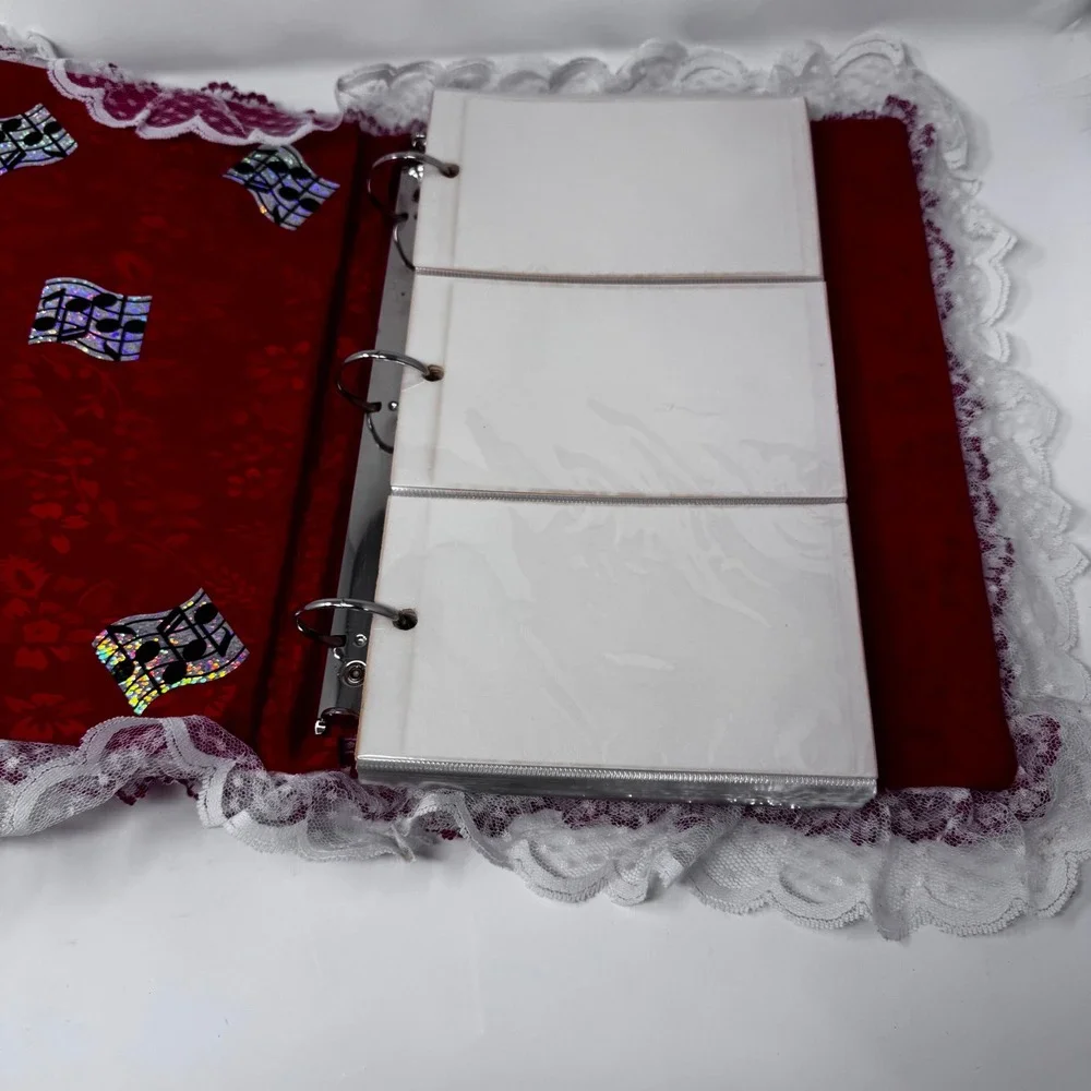 Vintage Red Satin Heart Lace Photo Album Floral Damask 3-Ring Binder Keepsake - Picture 4 of 10